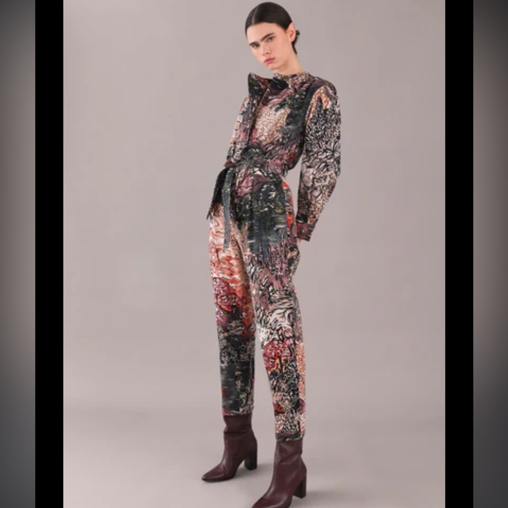 Printed Long-Sleeve Jumpsuit in Multi